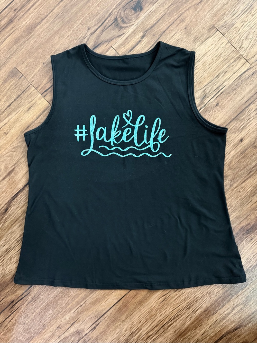 Lake Life Women’s Black Tank Top With Turquoise Graphics
